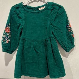 Cat & Jack baby girl green dress with floral detailed sleeve. Size 18 months